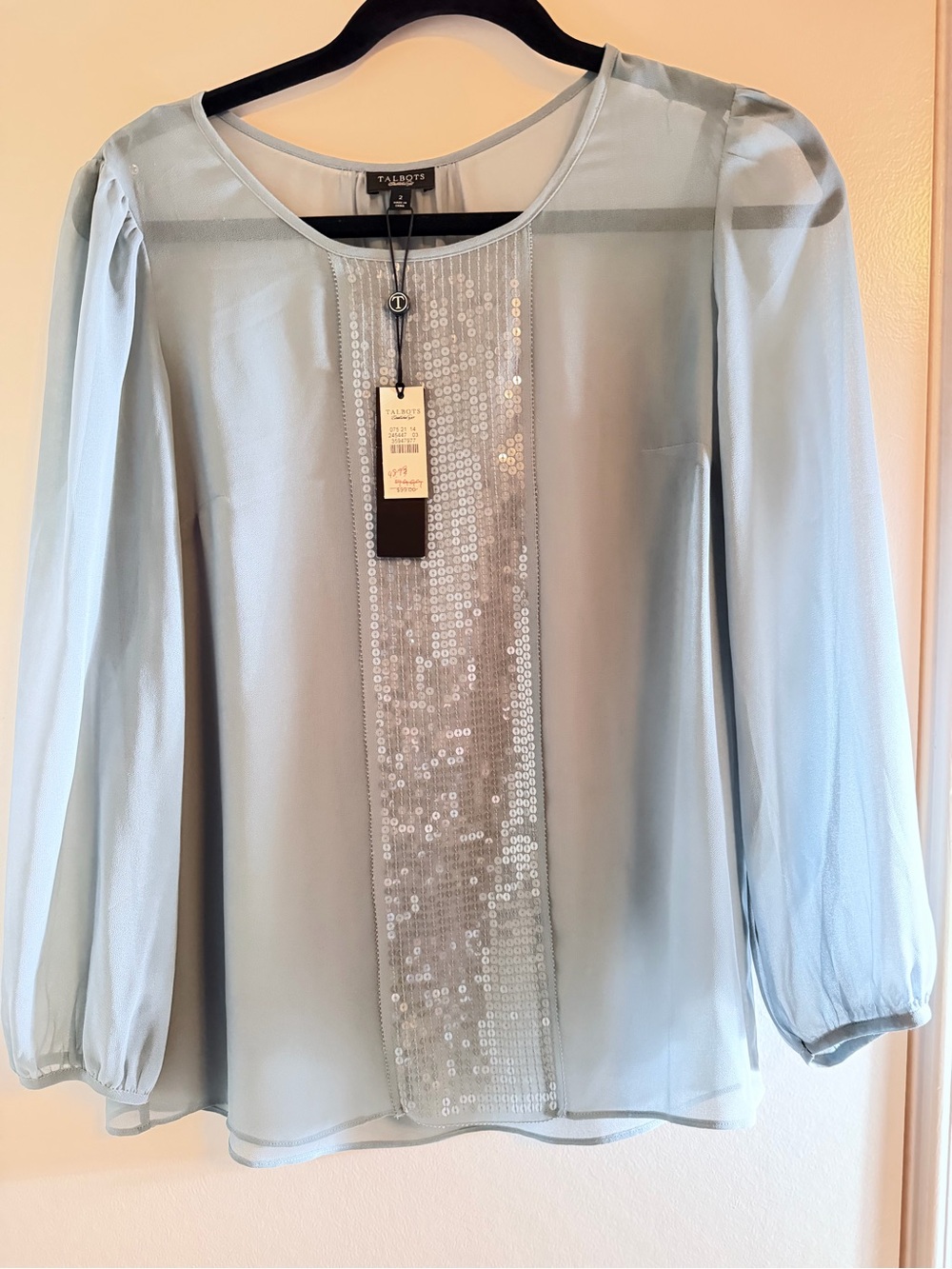 Talbots sheer gauzy blue top size 2 NWT